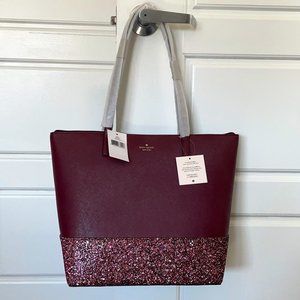 Kate Spade Penny Greta Court Glitter Tote Cherrywood Shoulder Bag